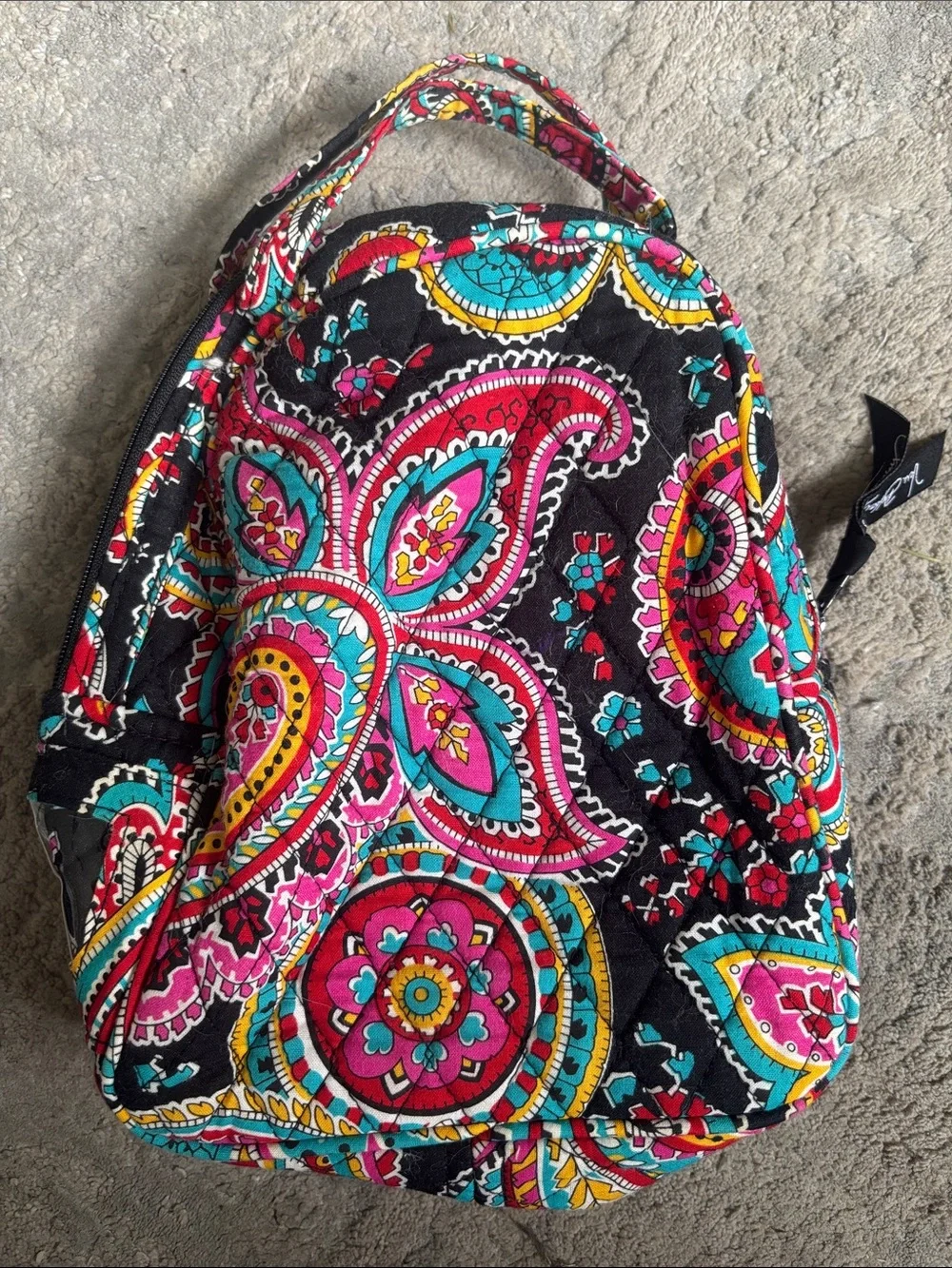 Vera Bradley Black Multi Paisley Quilted Mini Backpack